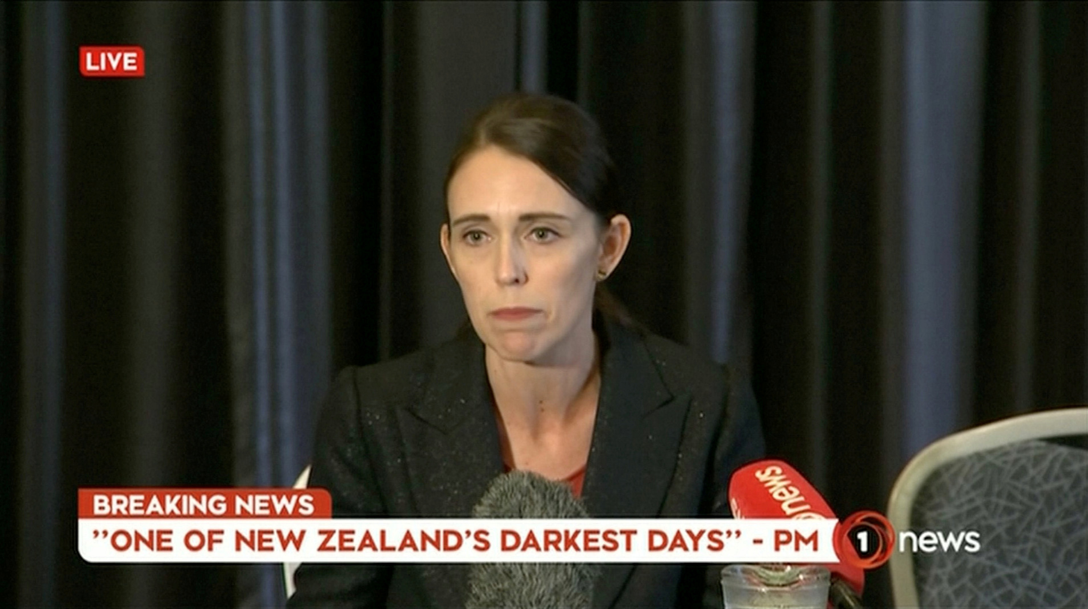 Video grab of New Zealand's Prime Minister Jacinda Ardern speaking on live television following fatal shootings at two mosques in central Christchurch